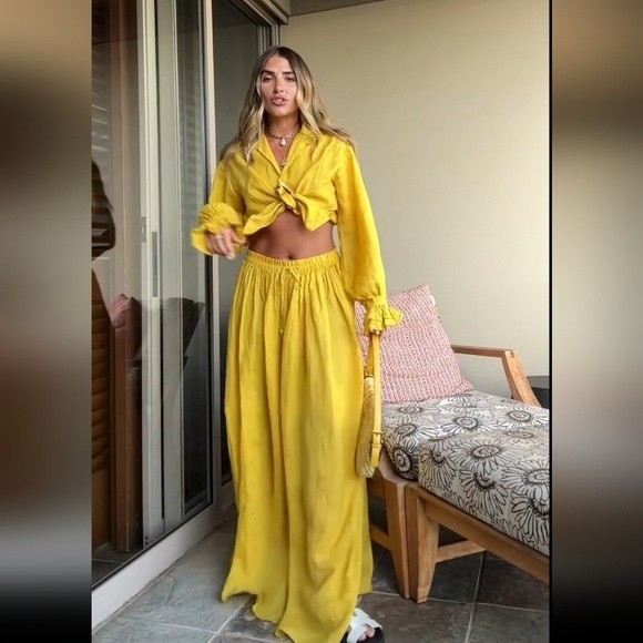 ZARA * Set Maxi Long  Ramie Boho Skirt and Knotted Shirt - Picture 4 of 16